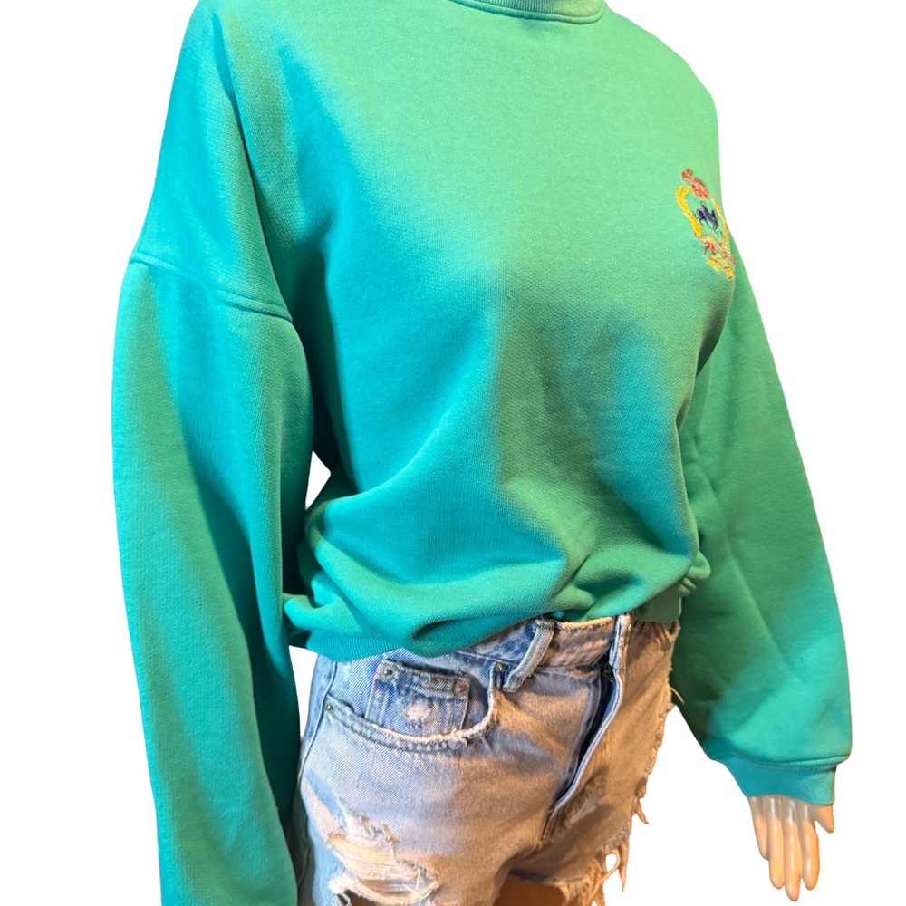 Embroidered Crest Crewneck Sweatshirt in Teal - Picture 2 of 10
